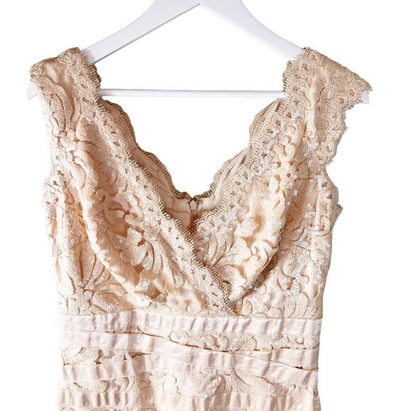 Tadashi Shoji Embroidered Lace Banded Waist Blush Primrose Dress 6 - Picture 4 of 10